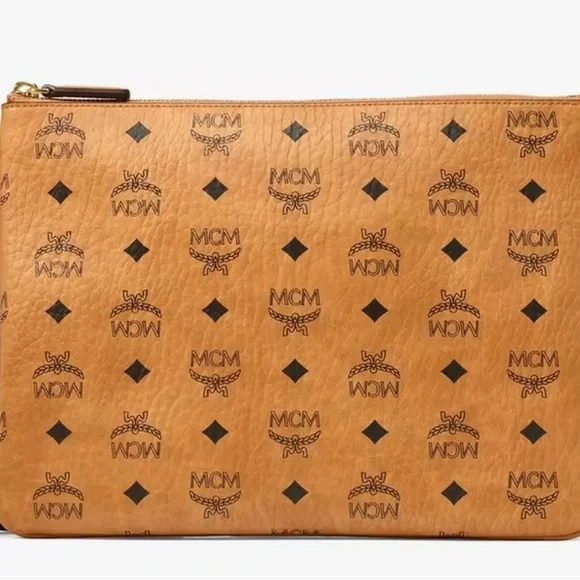 MCM Visetos monogram zip pouch with leather crossbody strap - Picture 7 of 9
